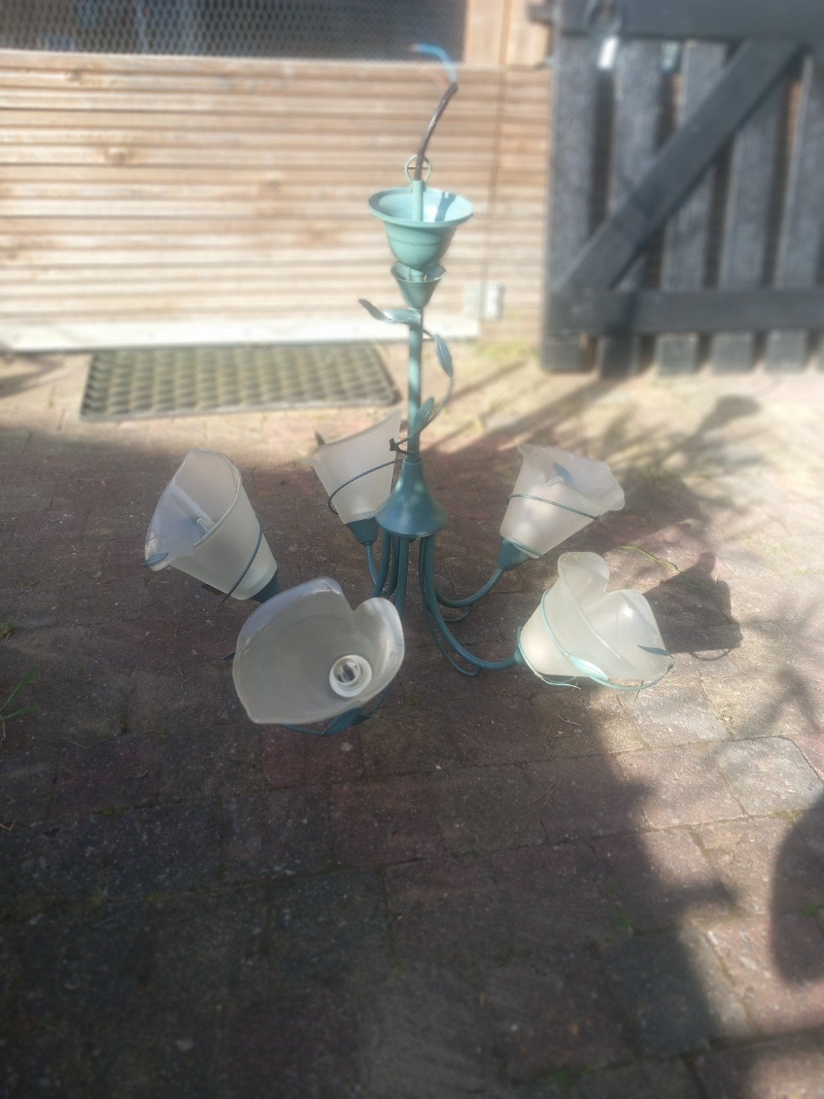 Groene hanglamp met 4 kelken, Ophalen of Verzenden