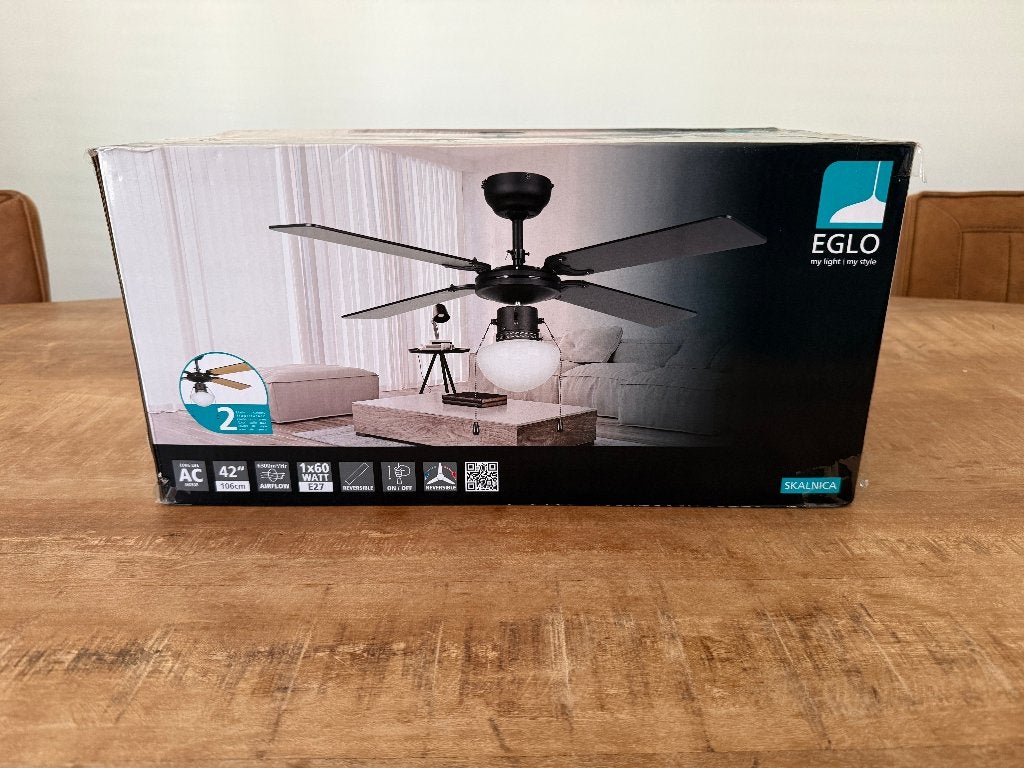EGLO Skalnica Plafondventilator met Lamp | Zwart/Walnoot, Witgoed en Apparatuur, Ventilatoren, Ophalen, Nieuw, Plafondventilator