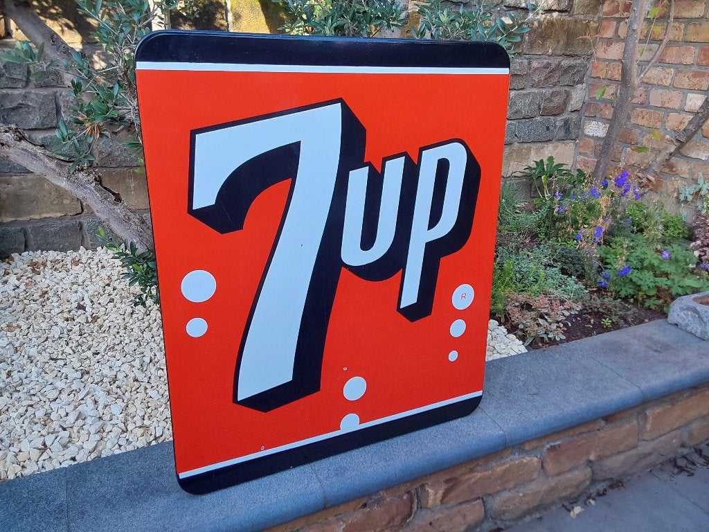Emaille Reclamebord Bord 7UP Origineel +-1950, Verzamelen, Ophalen, Zo goed als nieuw, Reclamebord