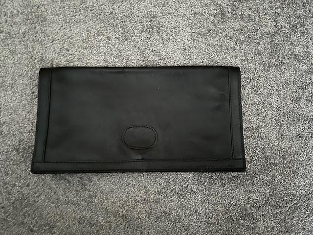 Vintage zwart leren enveloptas, damestas, jaren 80- 35/19 cm, Sieraden, Tassen en Uiterlijk, Tassen | Damestassen, Ophalen of Verzenden