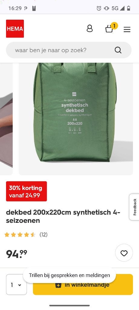 Dekbed nieuw, Wit, Deken of Dekbed, HEMA, Polyester