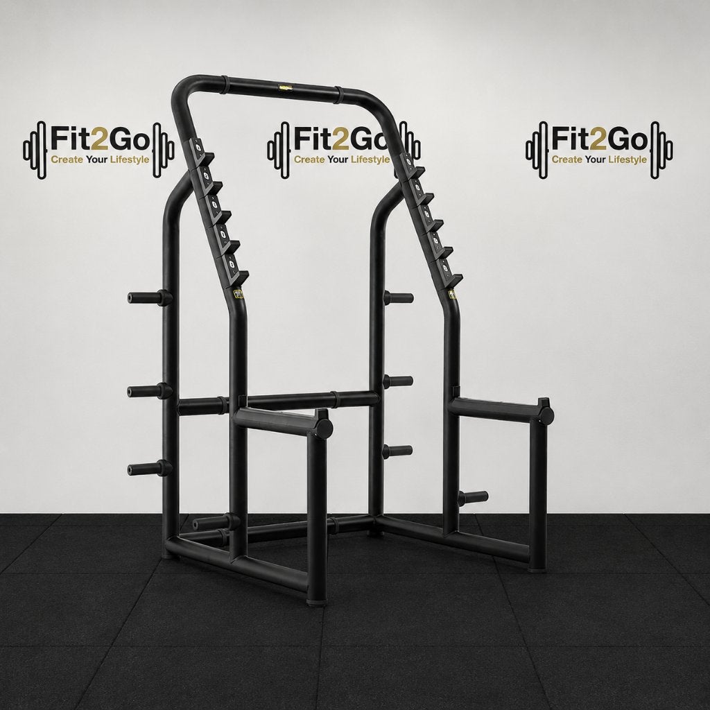 Technogym Squat Rack + 240 kg olympic training plates + Bar, Ophalen, Nieuw, Benen, Overige typen