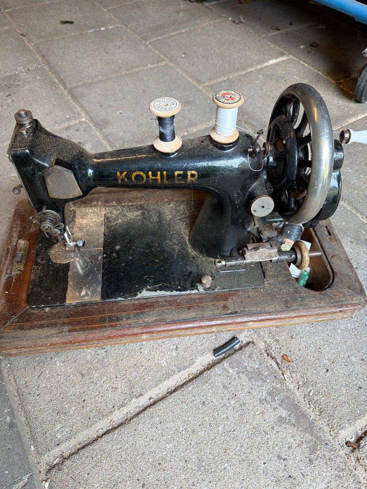 Antieke Kohler naaimachine met houten kist, Ophalen of Verzenden