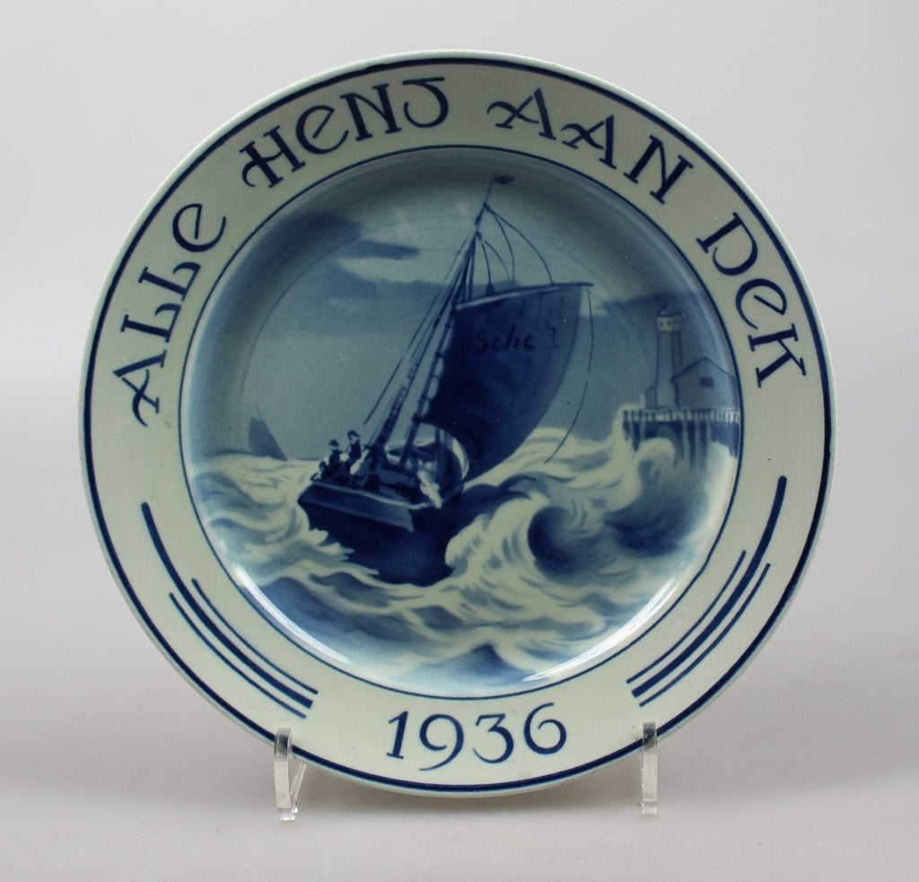 Société Céramique Maastricht blauw-wit bordje 1936, Antiek en Kunst, Ophalen of Verzenden