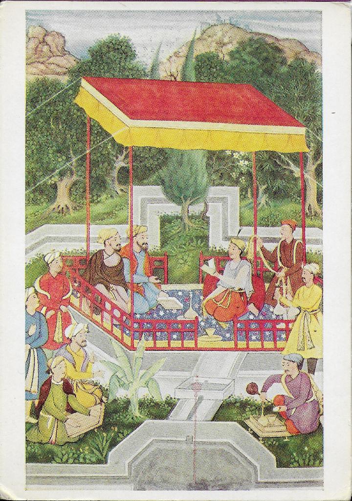 Ae65 ansichtkaart keizer akbar in het tuinpaviljoen, Ophalen of Verzenden, 1960 tot 1980, Ongelopen