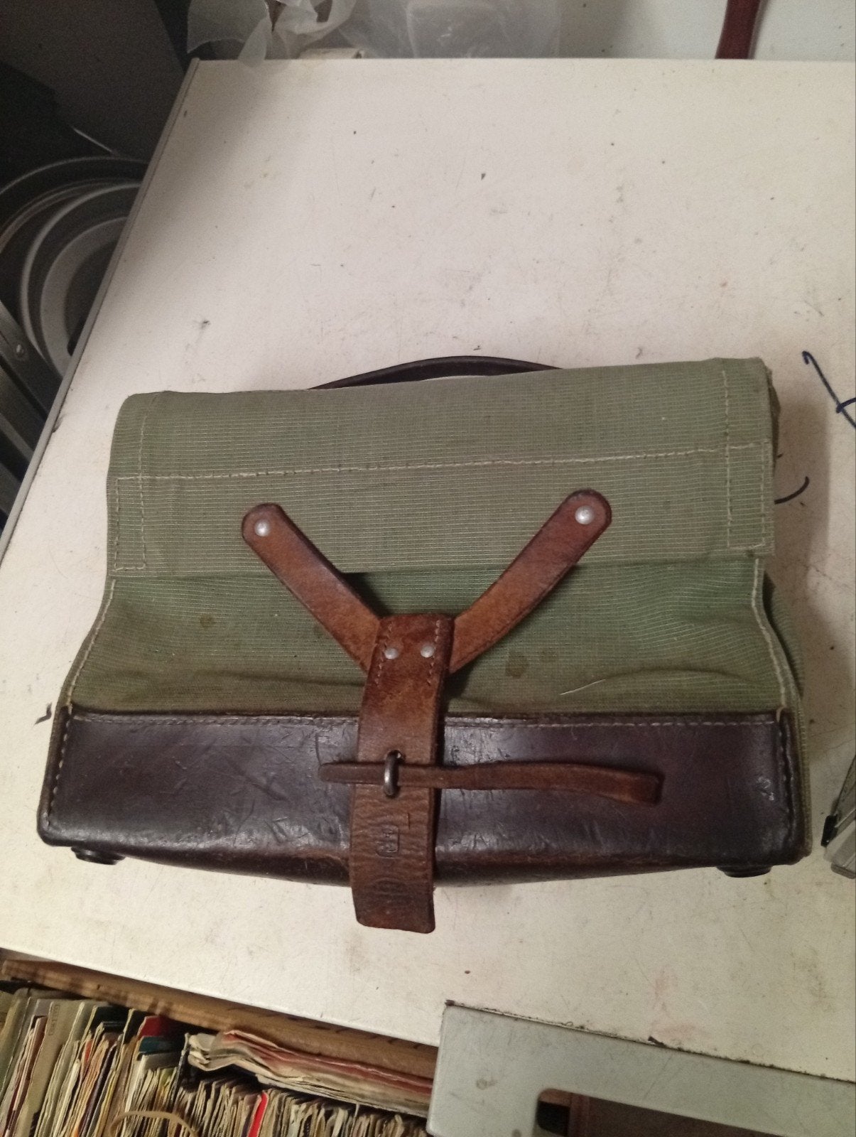 Vintage Leger Tas - Canvas en Leer van Zweedse leger, Ophalen of Verzenden, Landmacht, Nederland, Overige typen