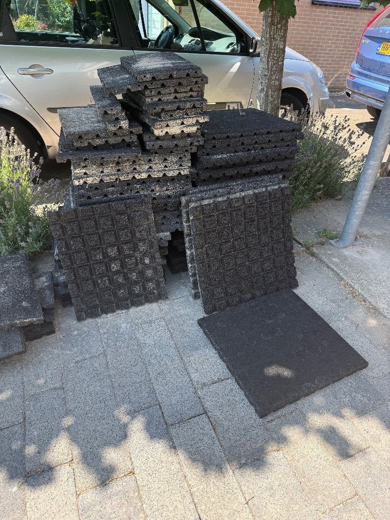 58 rubberen valdempingstegels 50x50 cm – 14,5 m², Ophalen, Gebruikt, Overige typen, Rubber