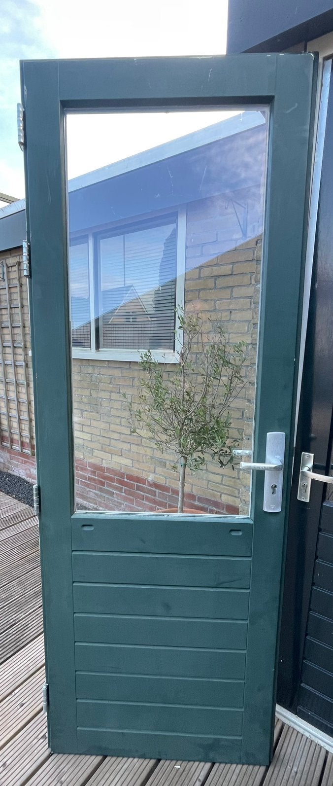 Buitendeur hardhout., Ophalen, 200 tot 215 cm, Glas, Buitendeur