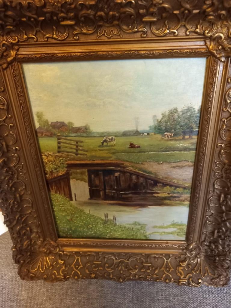 Schilderij boeren landschap koeien, Ophalen of Verzenden