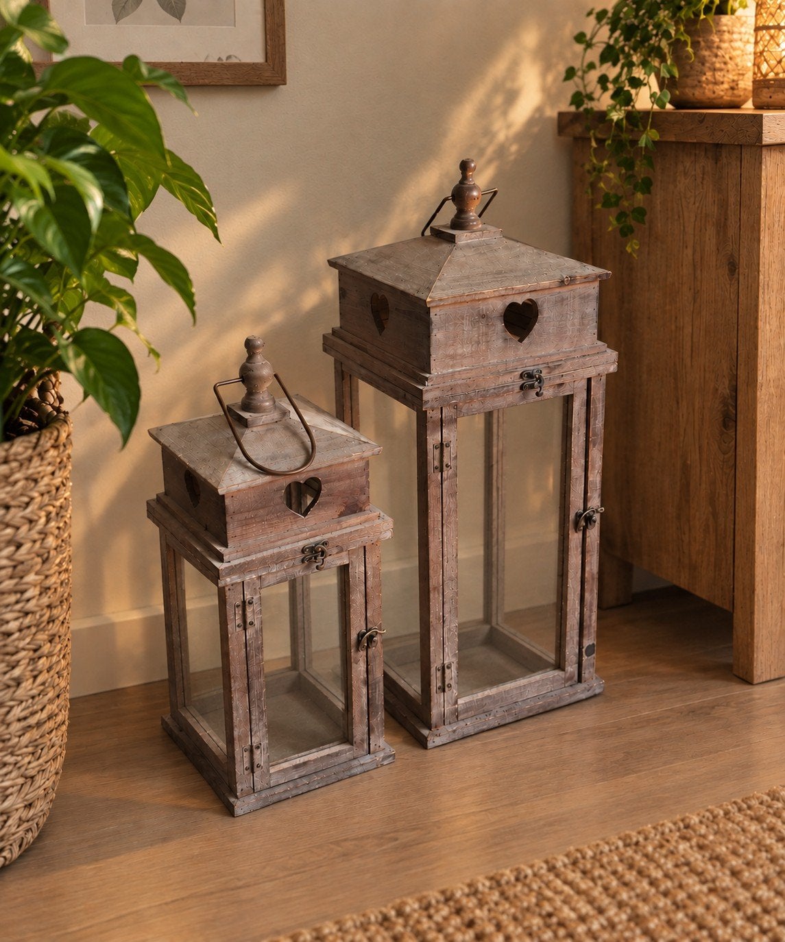Lantaarn set - Houten lantaarns met hartjes, Ophalen, Overige merken, Gebruikt, Overige fittingen