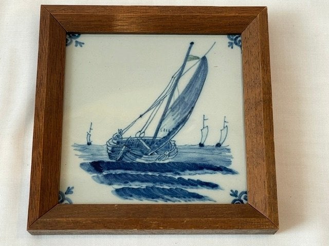 Nr.265: Delfts blauwe aardewerk tegel met zeilschip., Ophalen of Verzenden