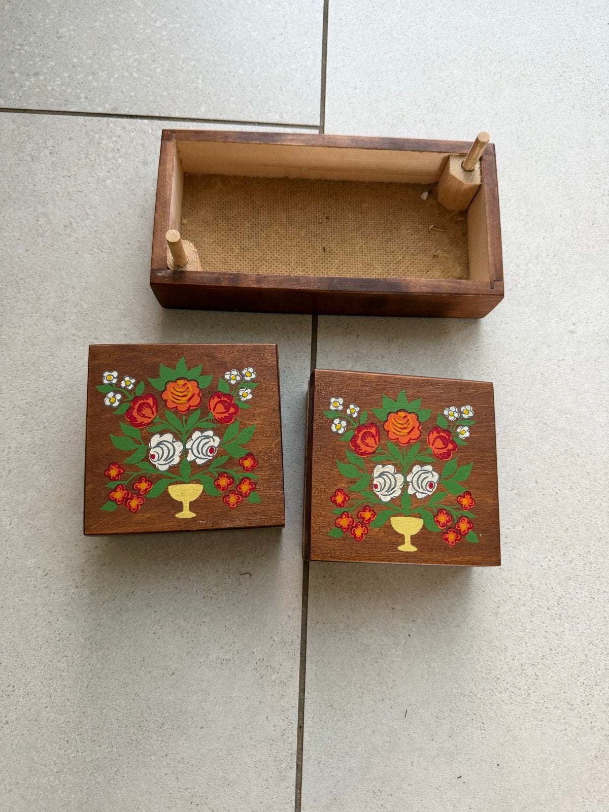 Vintage houten theedoos met bloemmotief, Antiek en Kunst, Ophalen of Verzenden