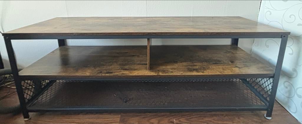 Stijlvol TV-meubel van staal met houten bladen, Ophalen, Gebruikt, 100 tot 150 cm, Minder dan 100 cm