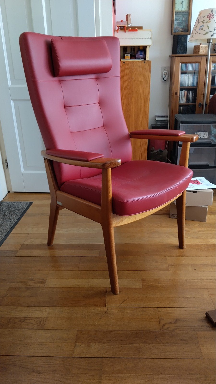 Farstrup fauteuil rood leder, Ophalen, Gebruikt, Deens design, Eén
