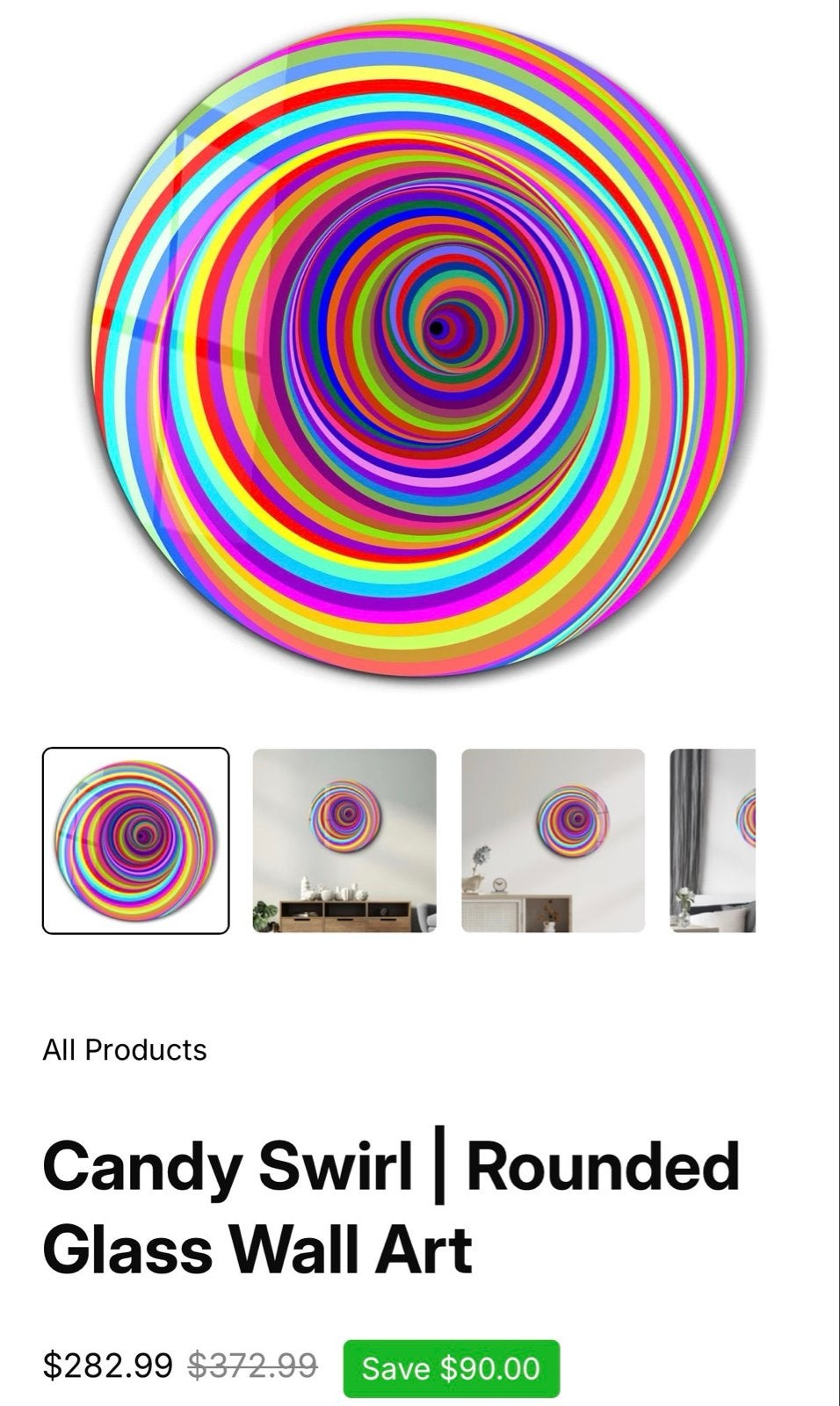 Candy Swirl | Ronde Glazen Wanddecoratie, Meerkleurig, Nieuw, Ophalen of Verzenden, Glas