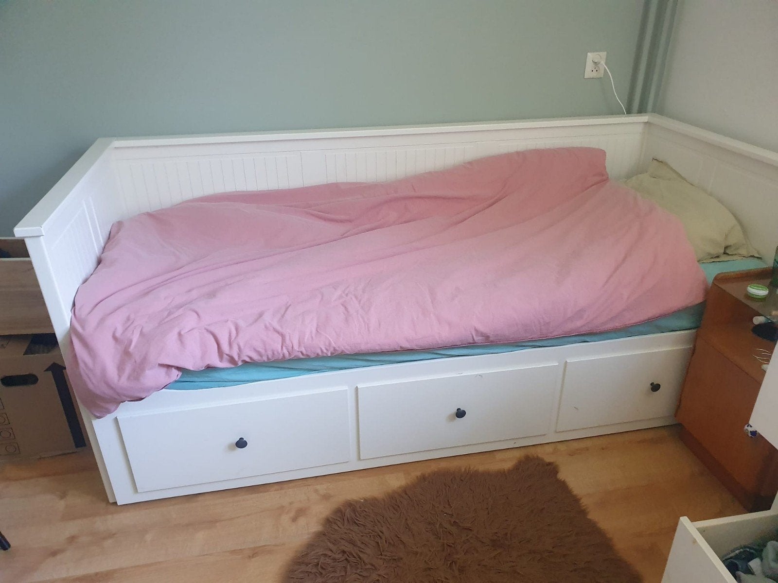 Hemmes uitschuifbed met laden, Huis en Inrichting, Ophalen of Verzenden, Tweepersoons, 80 cm
