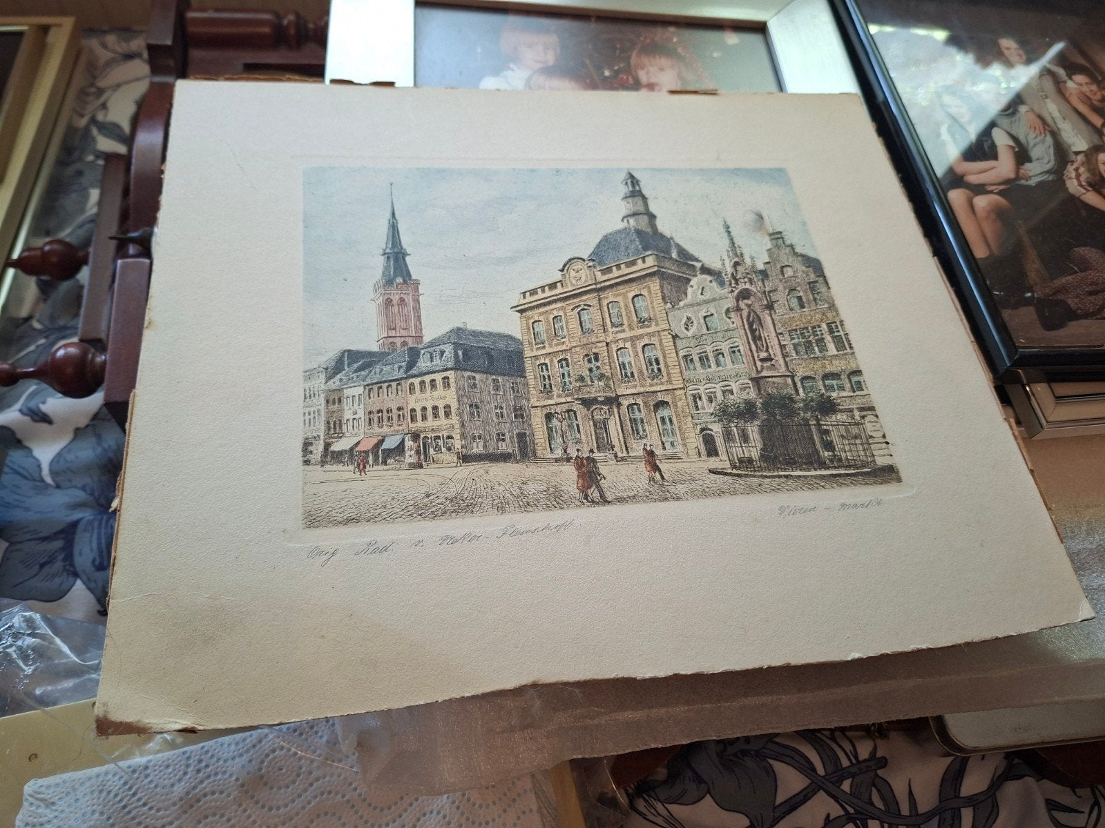 Oude stadsgezicht prent, mogelijk Duitsland, Antiek en Kunst, 1800 - 1899, Ets, Stadsgezicht, Ophalen of Verzenden