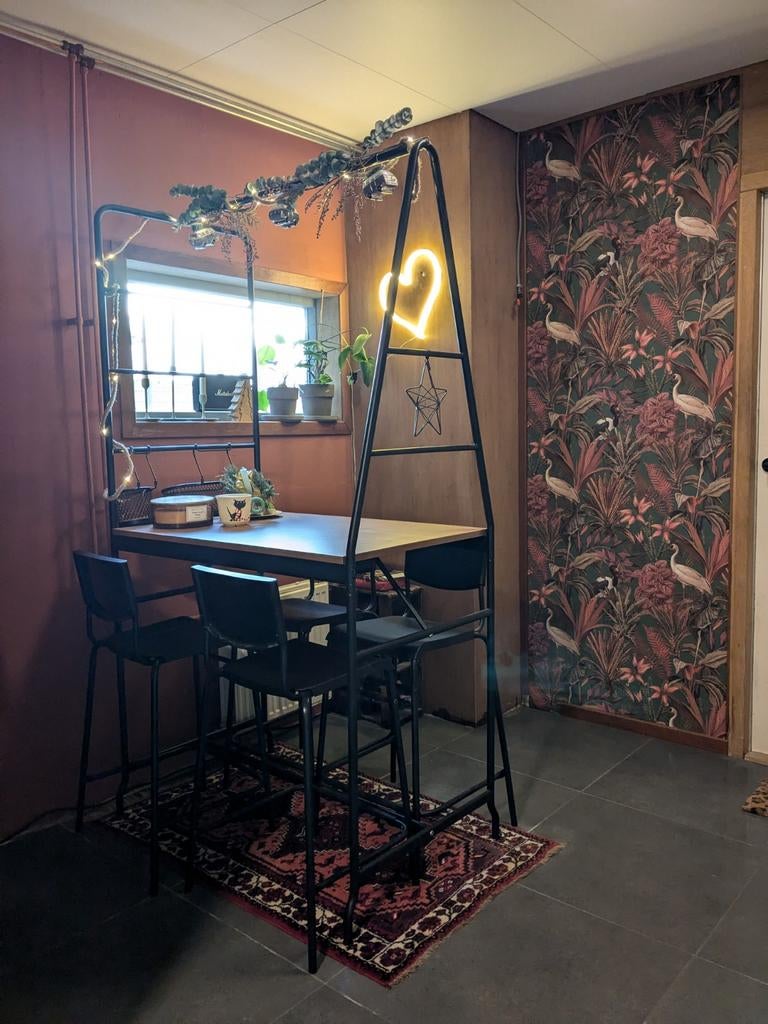 Bartafel ikea Haverud met 4 krukken, Ophalen, Metaal