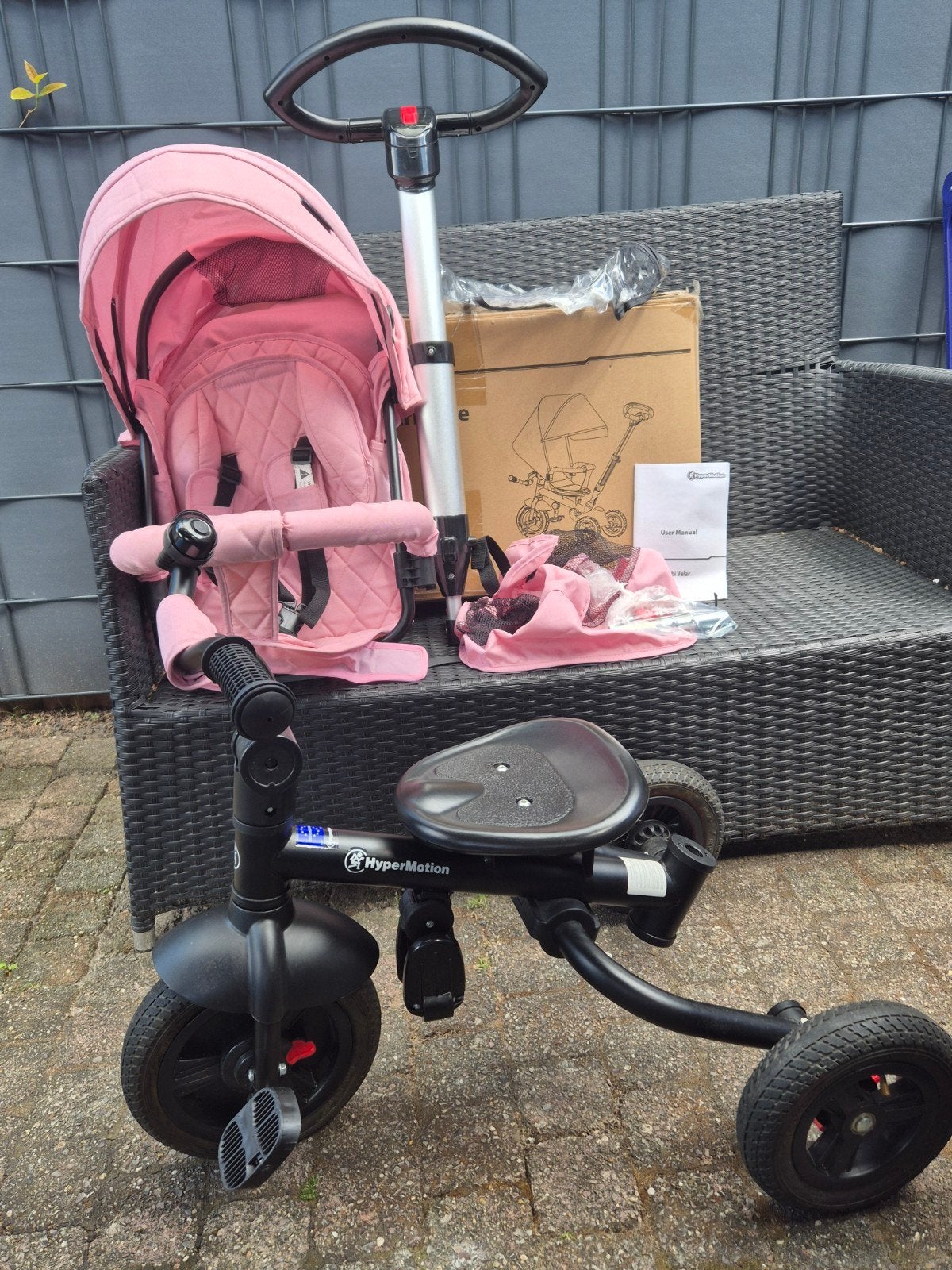 Roze 3-in-1 Kinderwagen/Loopfiets/Driewieler, Verstelbare duwstang, Zo goed als nieuw, Combiwagen, Ophalen