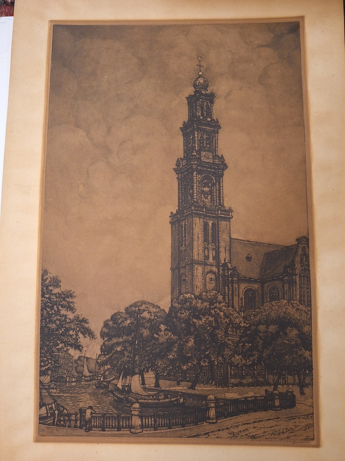 Ets Amsterdam door Cornelis Brandenburg, Ets, Stadsgezicht, Ophalen of Verzenden, Origineel