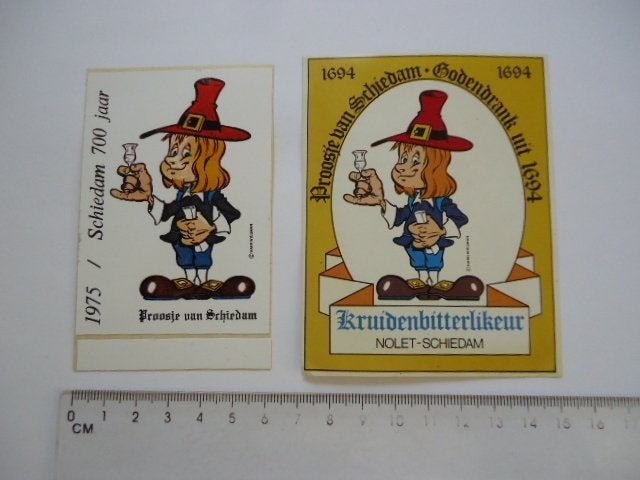 sticker 1975 HARR WIEGMAN Strip Schiedam NOLET borrel retro, Verzenden, Zo goed als nieuw, Bedrijf of Vereniging