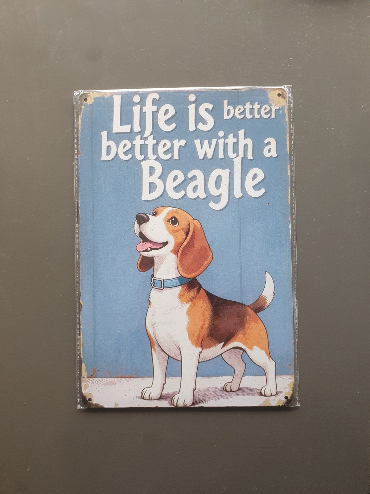 Metalen wandbord 20x30 cm - Beagle hond, Ophalen of Verzenden, Nieuw, Meerkleurig, Metaal