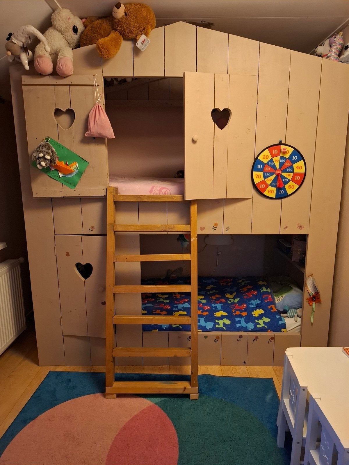 Zelfgemaakt steigerhout stapelbed 80x200 (lichtroze), Huis en Inrichting, Slaapkamer | Stapelbedden en Hoogslapers, Ophalen, Gebruikt