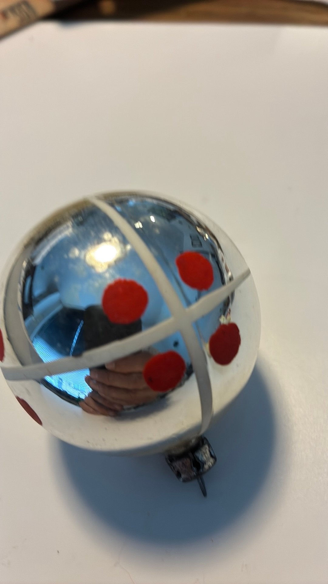 Vintage antieke kerstbal, rood zilver, Ophalen of Verzenden, Zo goed als nieuw
