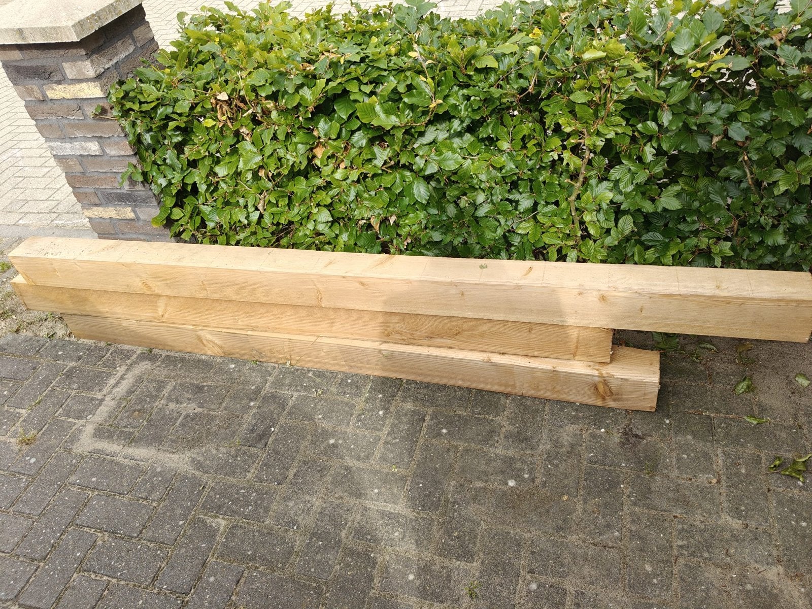 Douglas houten balken/ palen 12x12cm - diverse lengtes, Ophalen, Gebruikt, 200 tot 250 cm, 50 mm of meer