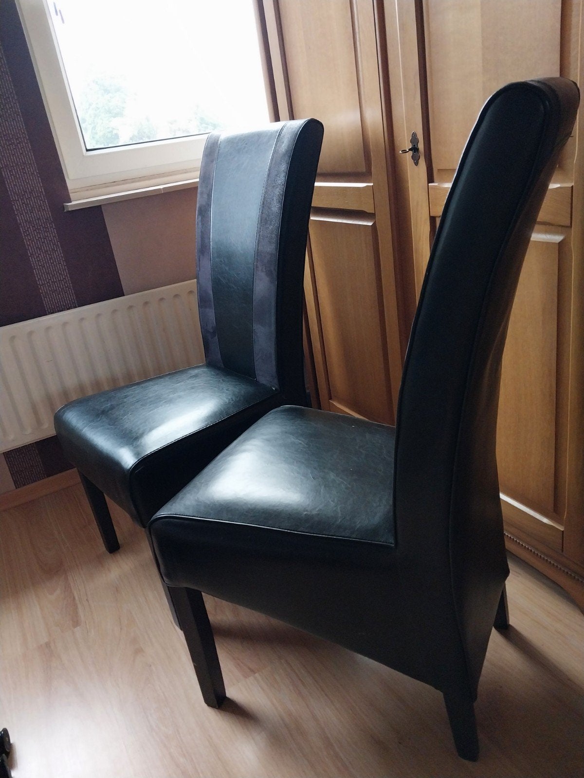 4 stoelen - Zwart/Grijs - Leer/Stof, Ophalen, Gebruikt, Grijs, Leer
