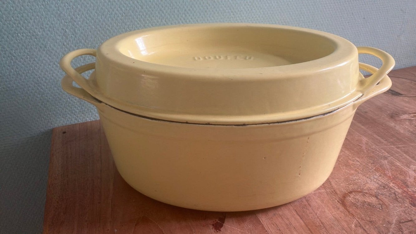 Gele Doufeu Creuset pan, Ophalen, Gebruikt, Met deksel, Overige merken