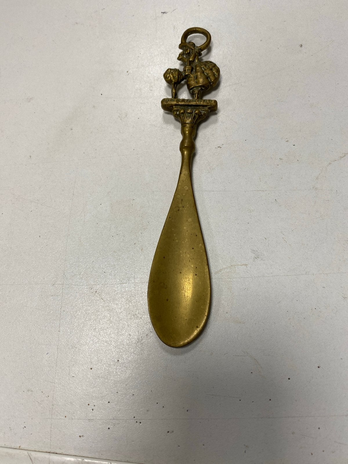 Vintage koperen schoenlepel met haan decoratie, Ophalen of Verzenden