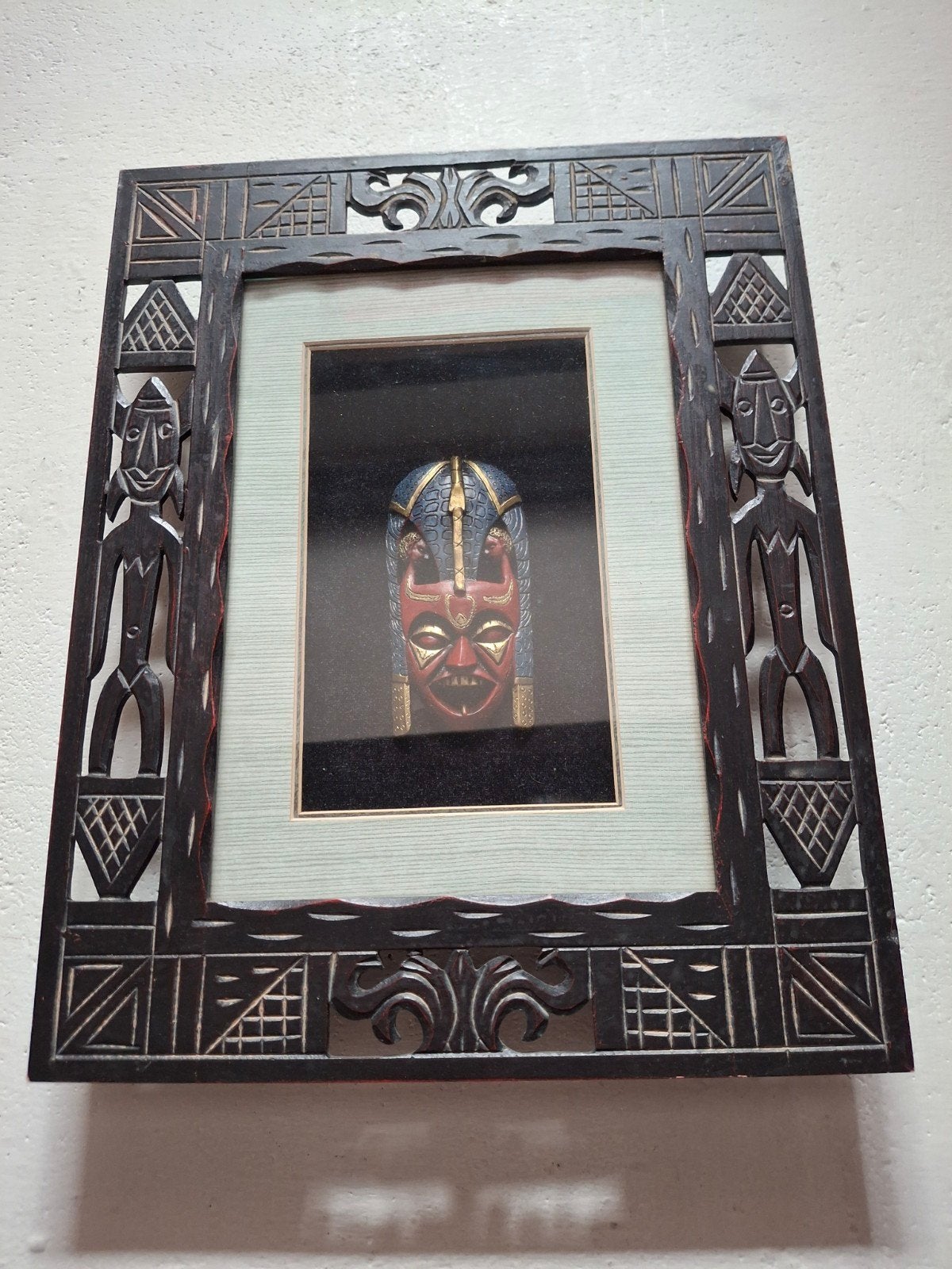 Ingelijst Afrikaans masker, Hout, Afrika, Masker, Handgemaakt