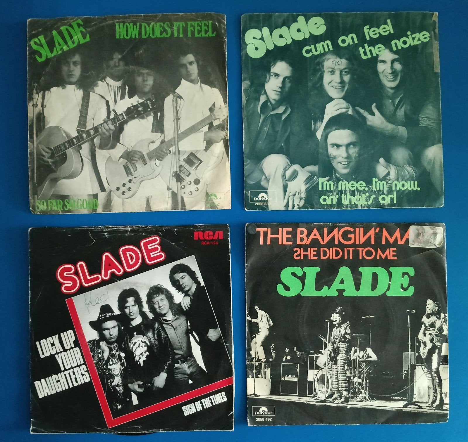 4x Slade vinyl singles – 70s rock collectie, Cd's en Dvd's, Vinyl | Dance en House, Ophalen, Gebruikt, Overige formaten, Disco
