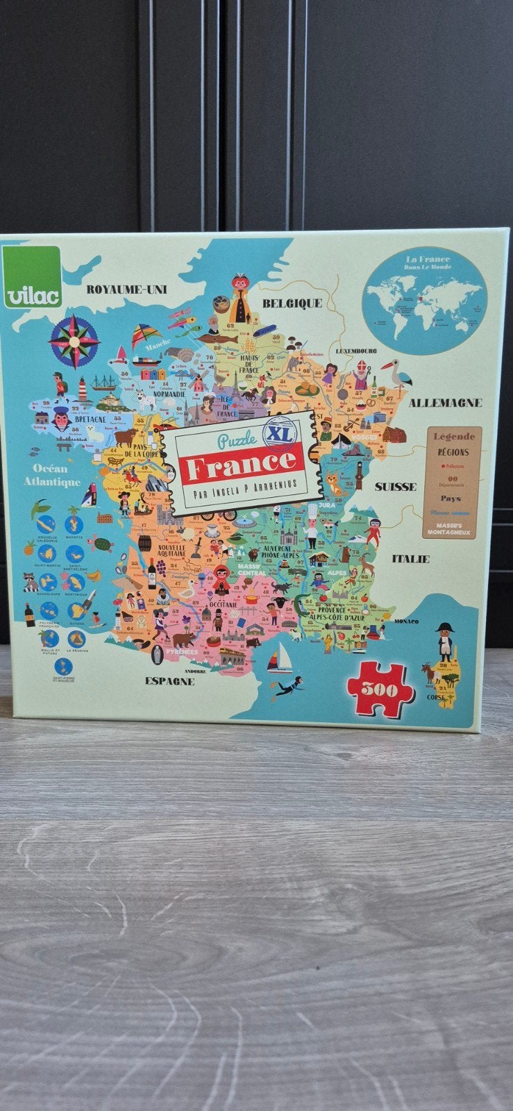Vilac Frankrijk kaart puzzel 500 stukjes, Ophalen, 500 t/m 1500 stukjes, Zo goed als nieuw, Legpuzzel