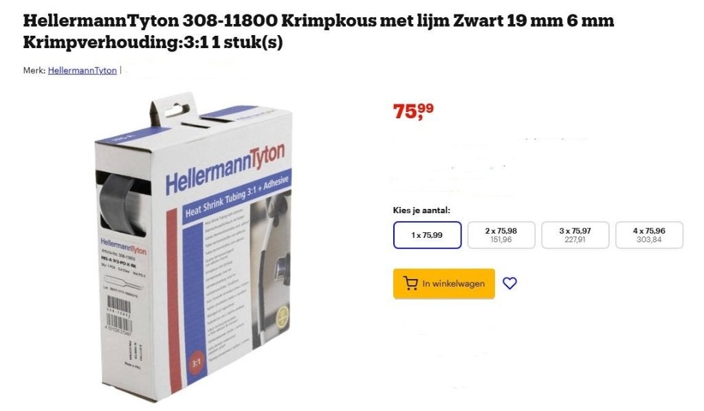 NIEUWE HellermannTyton 308-11800 Krimpkous met lijm Zwart, Ophalen of Verzenden, Nieuw, Kabel of Snoer