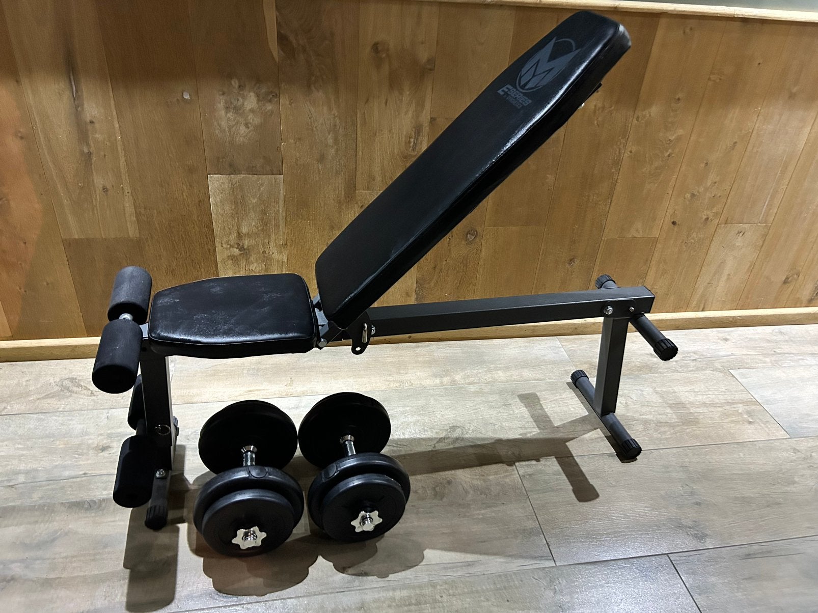 Halterset met fitness bankje, Ophalen, Zo goed als nieuw, Buik, Fitnessbank