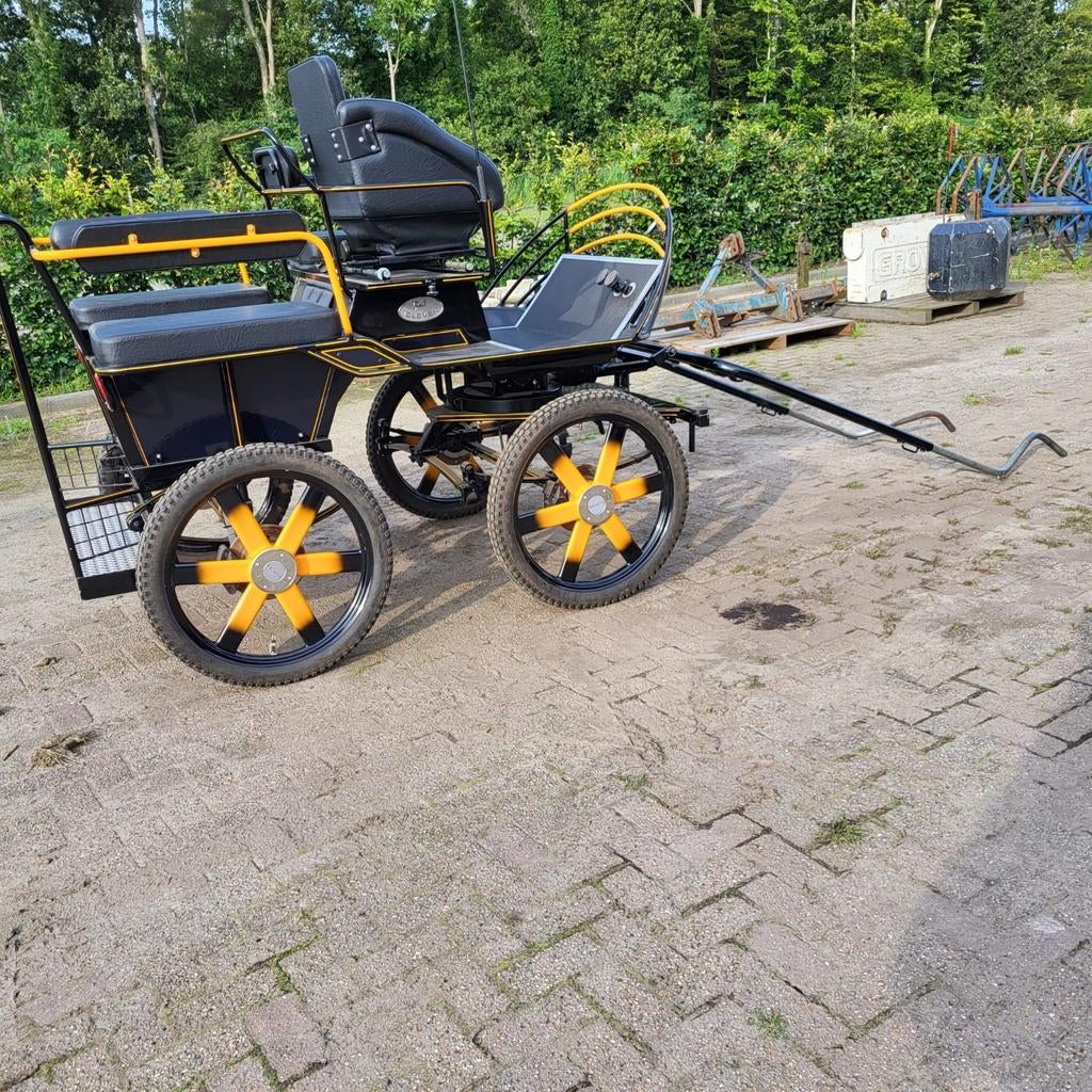 Recreatie paardenwagen Clever geel en zwart +paardentuig, Zo goed als nieuw, Marathonwagen, Paard