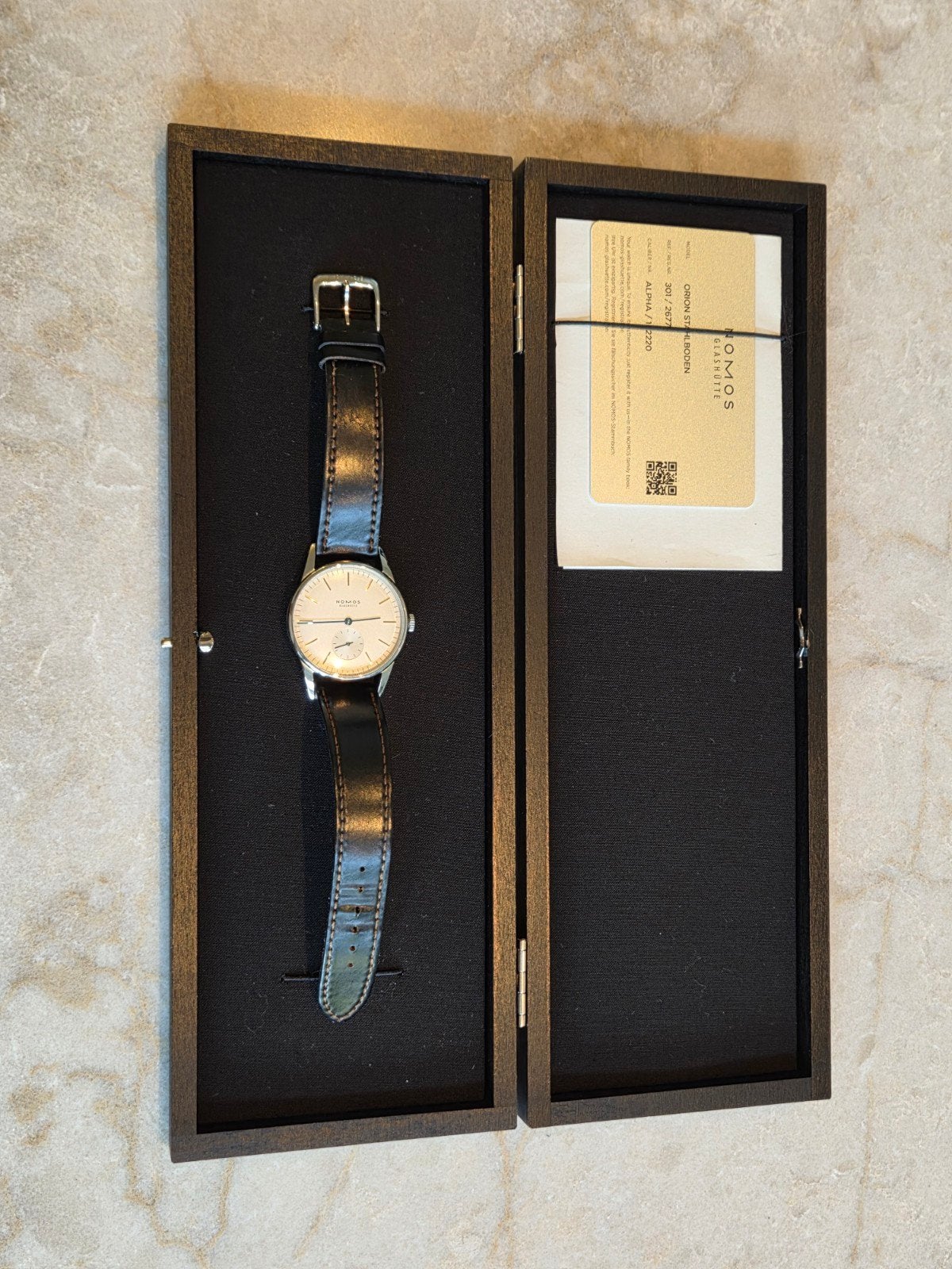 Nomos Orion 35mm ref 301 (2025) in nieuwstaat, Overige merken, Leer, Staal, Polshorloge