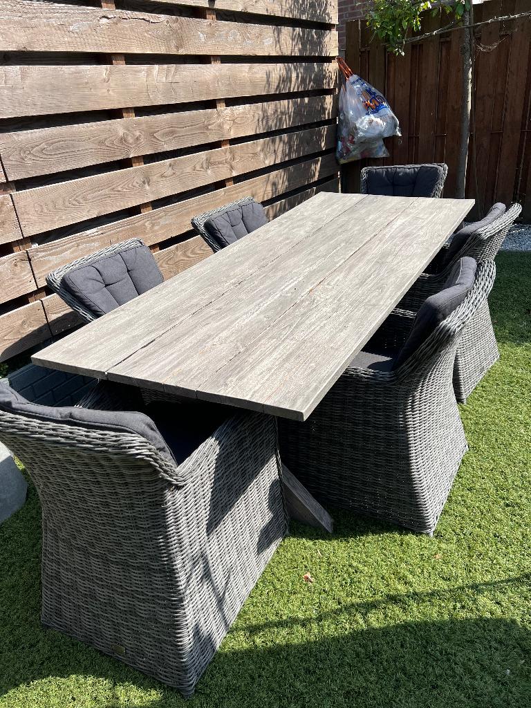 Grote tuinset met 6 stoelen, Tuin en Terras, Tuinsets en Loungesets, Ophalen, Gebruikt, 6 zitplaatsen, Tuinset