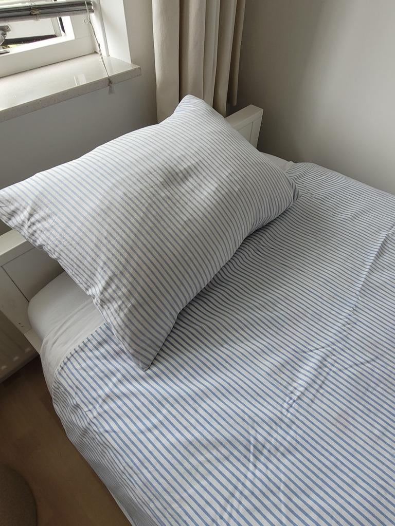 IKEA Eenpersoons Dekbedovertrekset Blauw/Wit Gestreept, Huis en Inrichting, Slaapkamer | Beddengoed, Gebruikt, Eenpersoons, Blauw