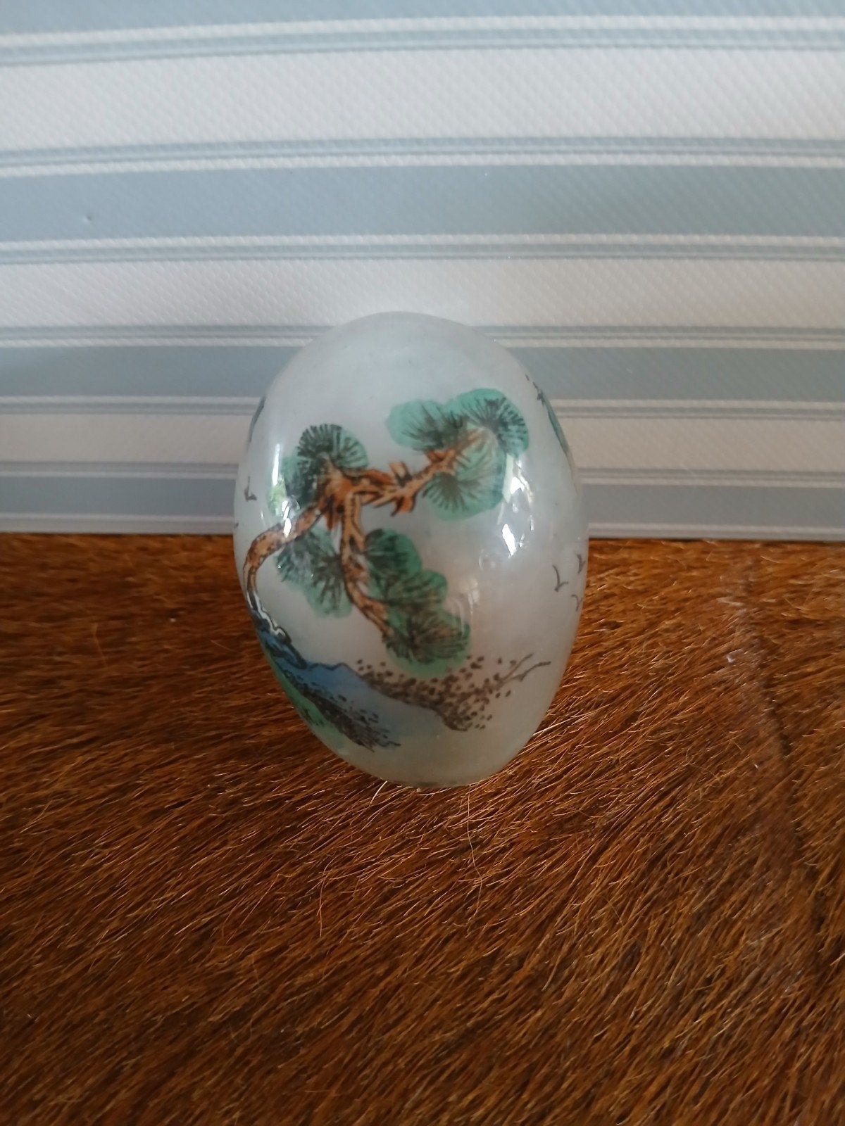 Vintage Omgekeerd Beschilderd Glazen Ei, Antiek en Kunst, Ophalen of Verzenden