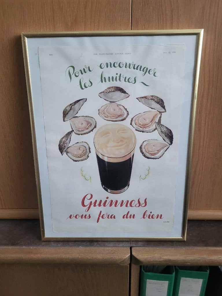 GUINNESS BEER - 342 - GUINNESS & OESTERS 1936, PRINT., Verzamelen, Ophalen, Nieuw, Reclamebord, Plaat of Schild, Overige merken