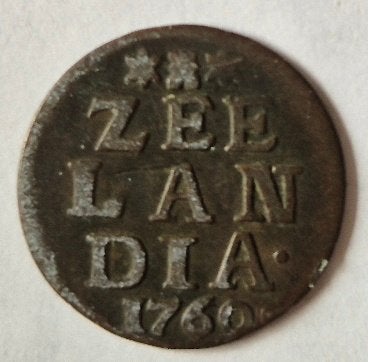 Zeeland duit 1760 schaars jaartal, Postzegels en Munten, Munten | Nederland, Ophalen, Vóór koninkrijk, Overige waardes, Losse munt
