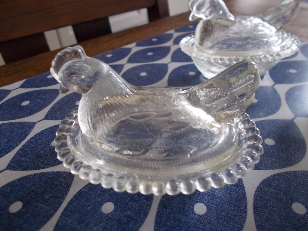 Glazen kip op nest. 4 stuks., Antiek en Kunst, Ophalen of Verzenden