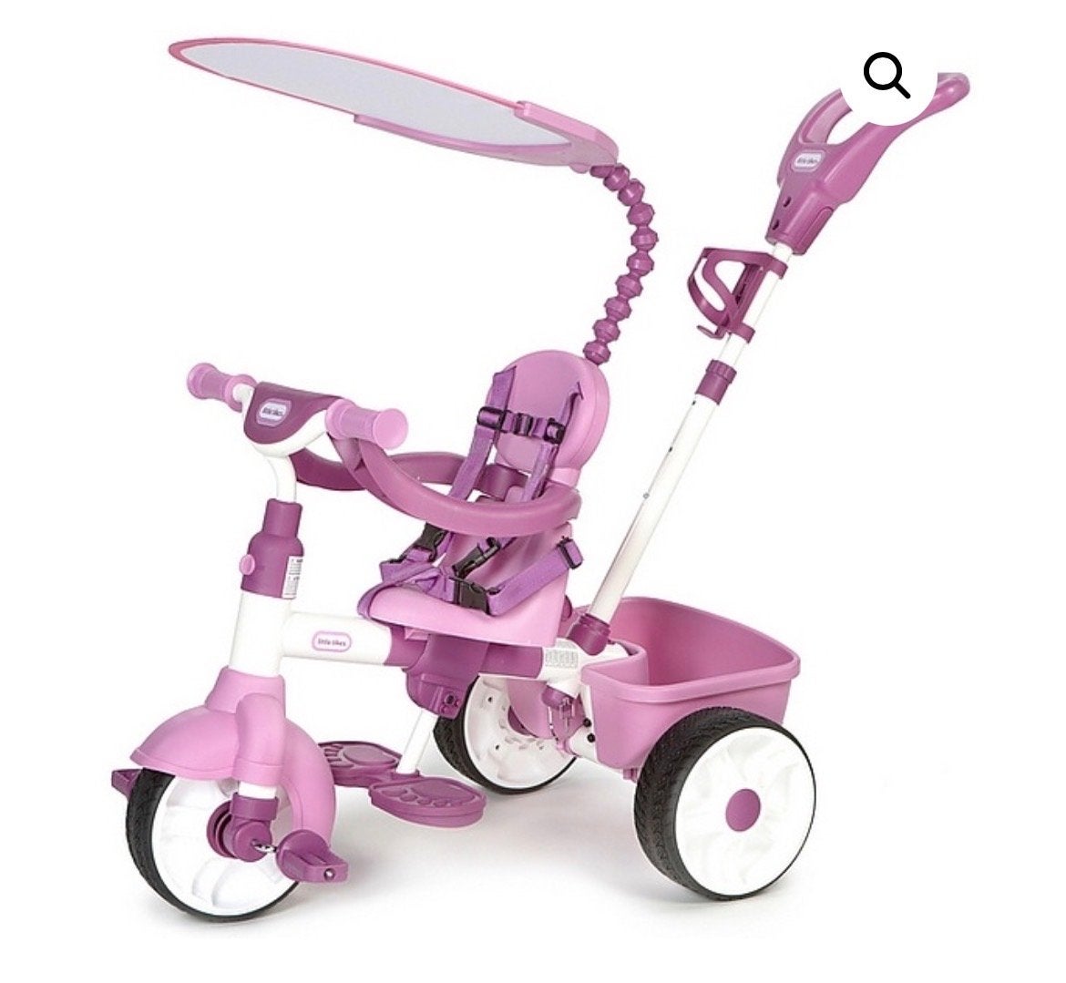 Little Tikes 4-in-1 Driewieler Roze met Duwstang, Ophalen of Verzenden, Zo goed als nieuw, Terugtraprem, Duwstang