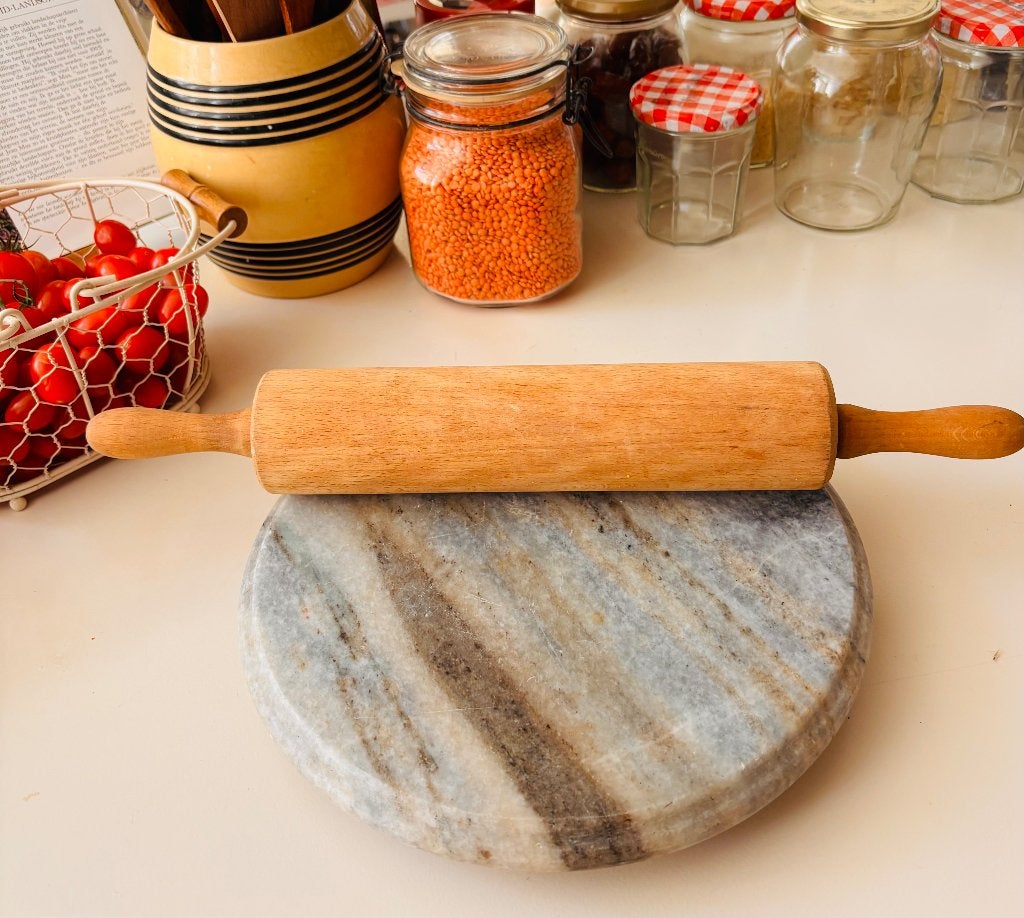 Marmer Naan/ Chapatti/Flatbread plaat met deegroller, Ophalen, Overige typen, Zo goed als nieuw, Grijs