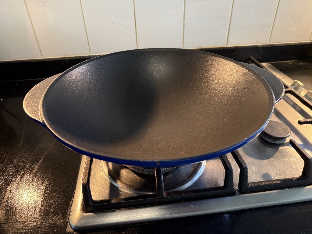 WOKPAN  - Ø 33 cm - blauw émaille, Ophalen, Zo goed als nieuw, Gietijzer, Wok