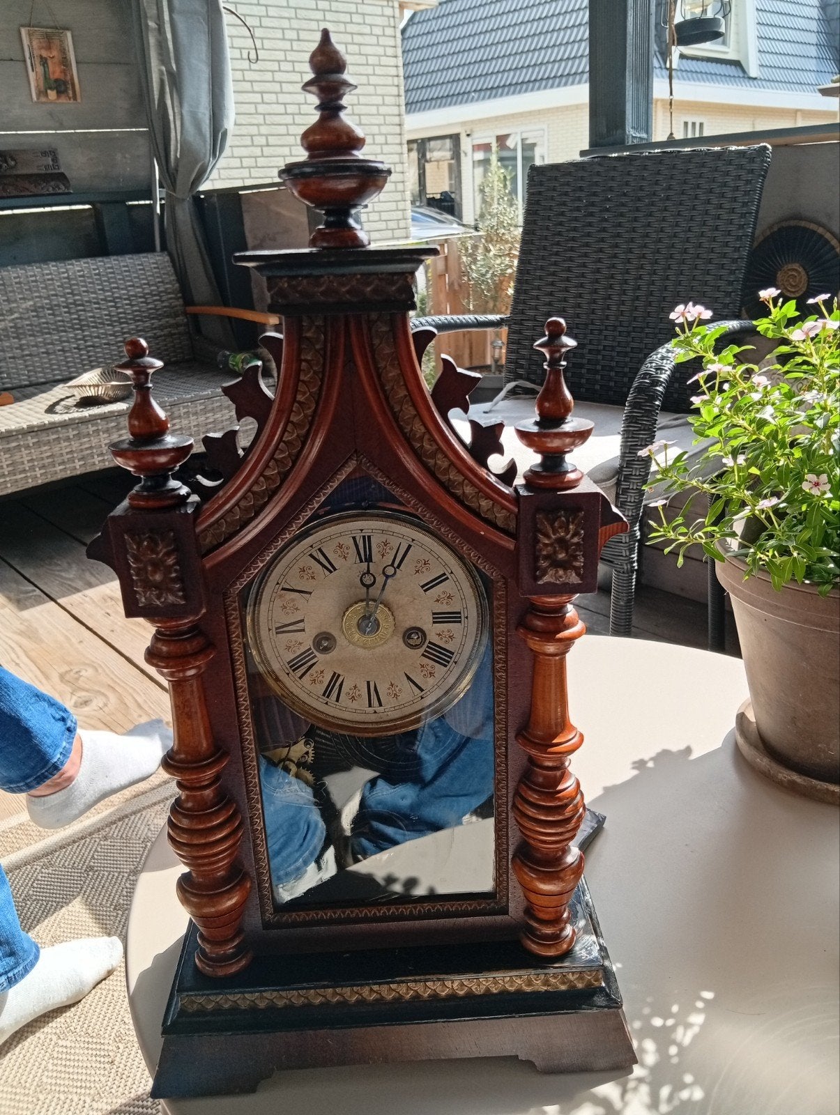 Antieke tafelklok met slinger en bel, Ophalen of Verzenden