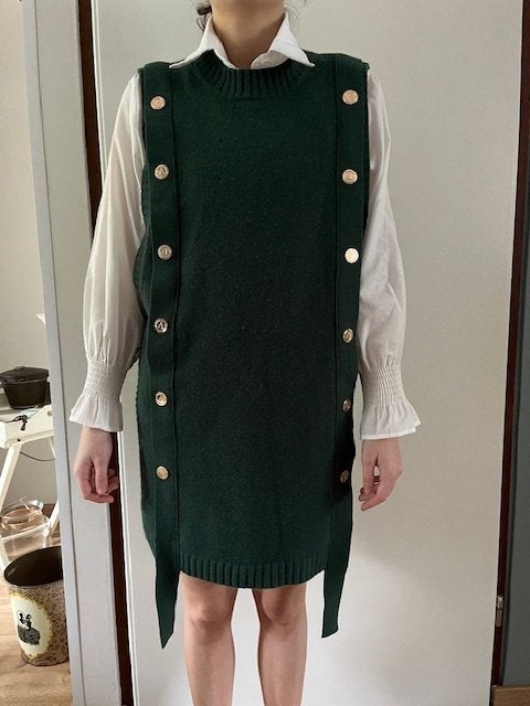 groene 'wollen' overgooier, Kleding | Dames, Jurken, Gedragen, Maat 36 (S), Groen, Boven de knie, Ophalen of Verzenden
